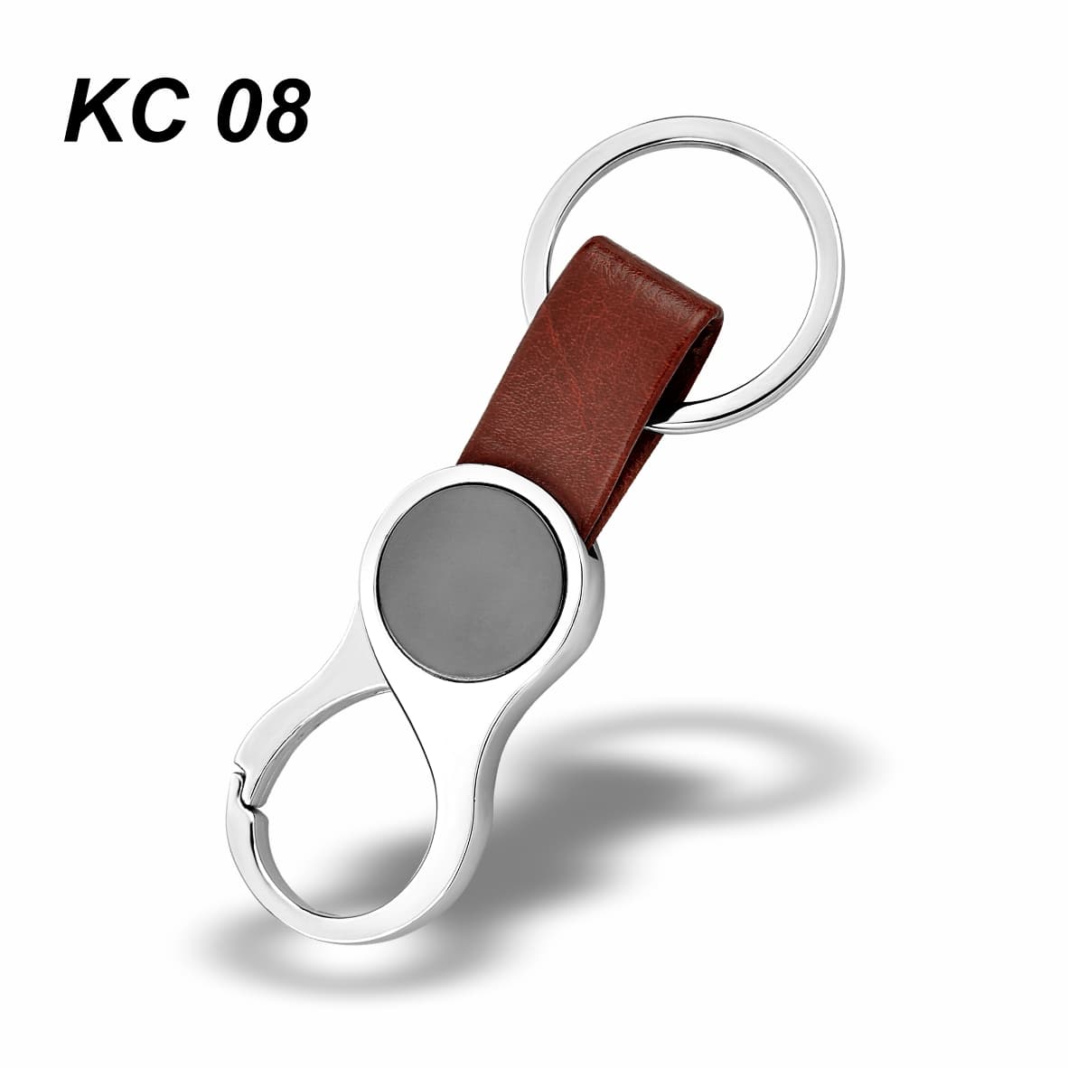 Double Loop Metal Keyring with Brown Leather – custom branded key ring