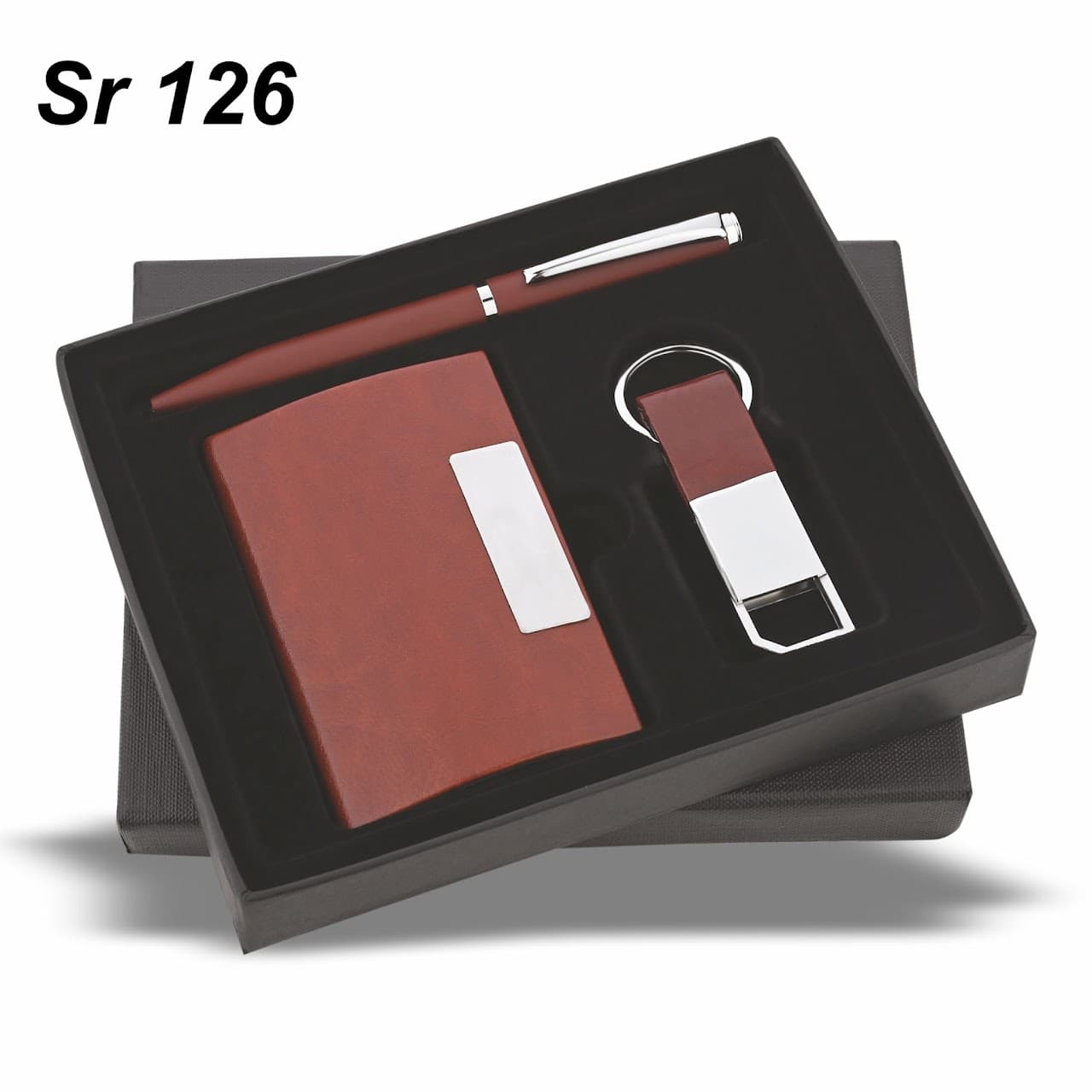 Gift Set – Executive Leather – 3-in-1 (Pen + Keyring + Card Holder) – custom branded combo sets