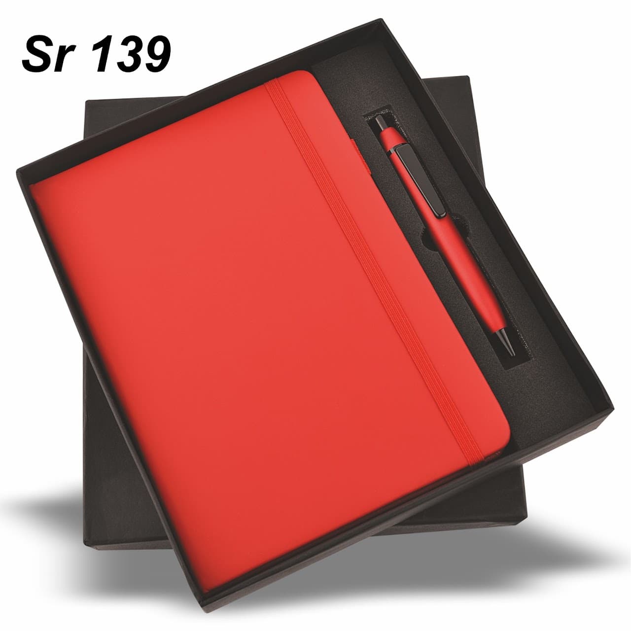 Gift Set – Elastic Diary Red – 2-in-1 (A5 Diary + Pen) – custom branded combo sets