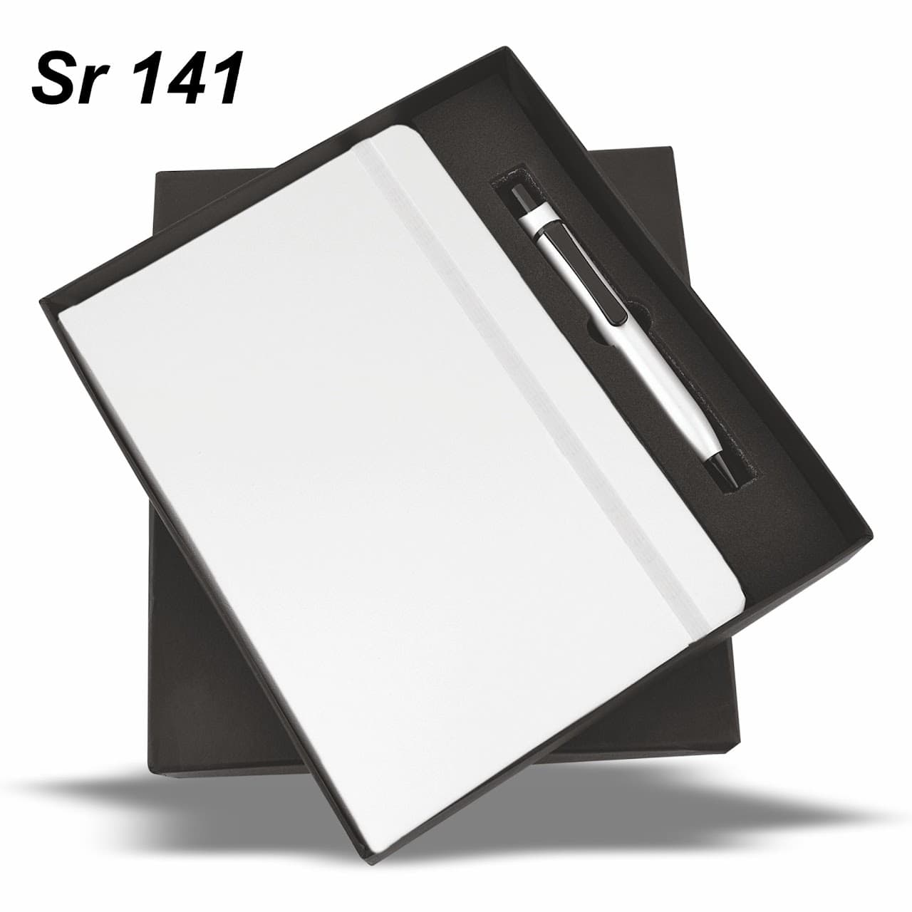 Gift Set – Elastic Diary White – 2-in-1 (A5 Diary + Pen) – custom branded combo sets