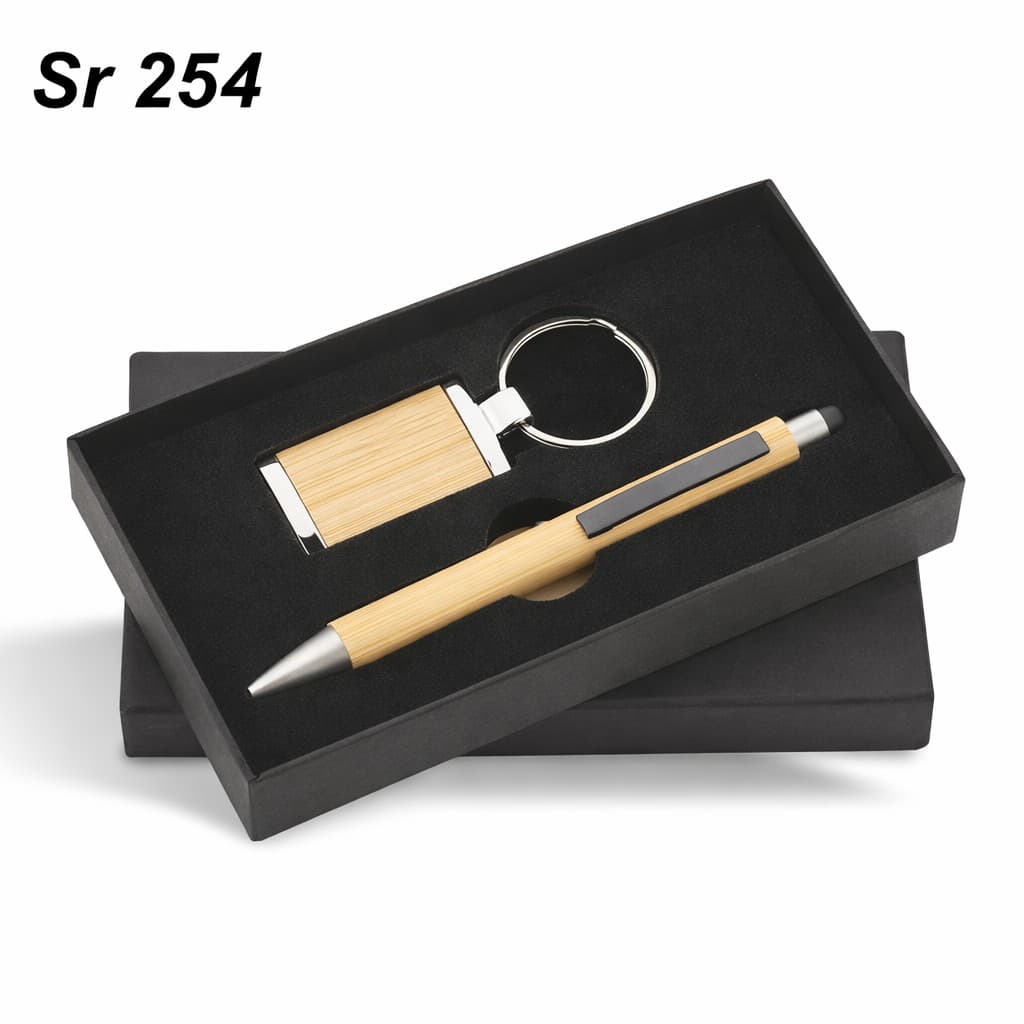 Gift Set – Bamboo Executive – 2-in-1 (Pen + Keyring) – custom branded combo sets
