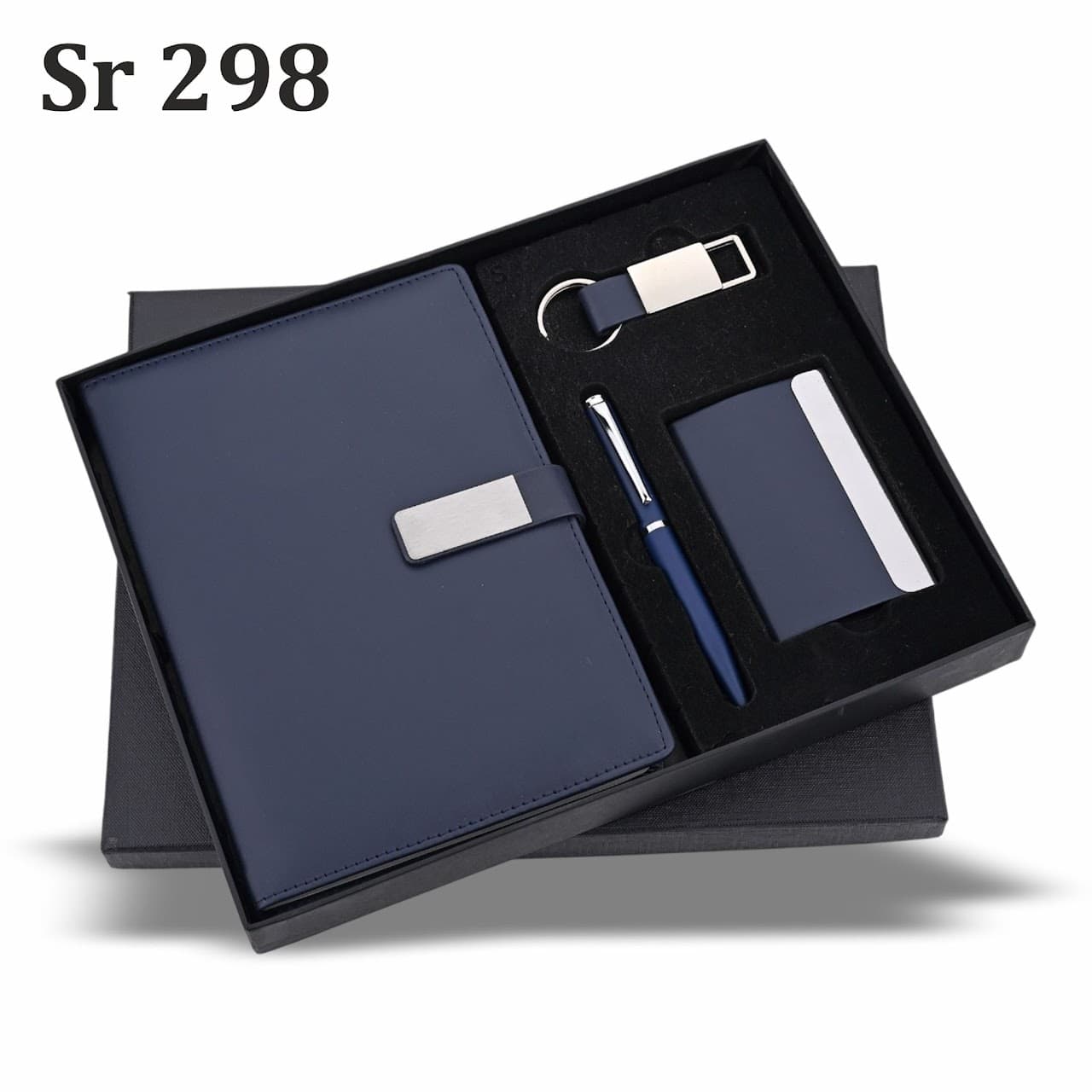 Sr 298 - Gift Set – Azure Blue Diary – 4-in-1 (A5 Diary + Pen + Keychain + Card Holder) – custom branded combo sets