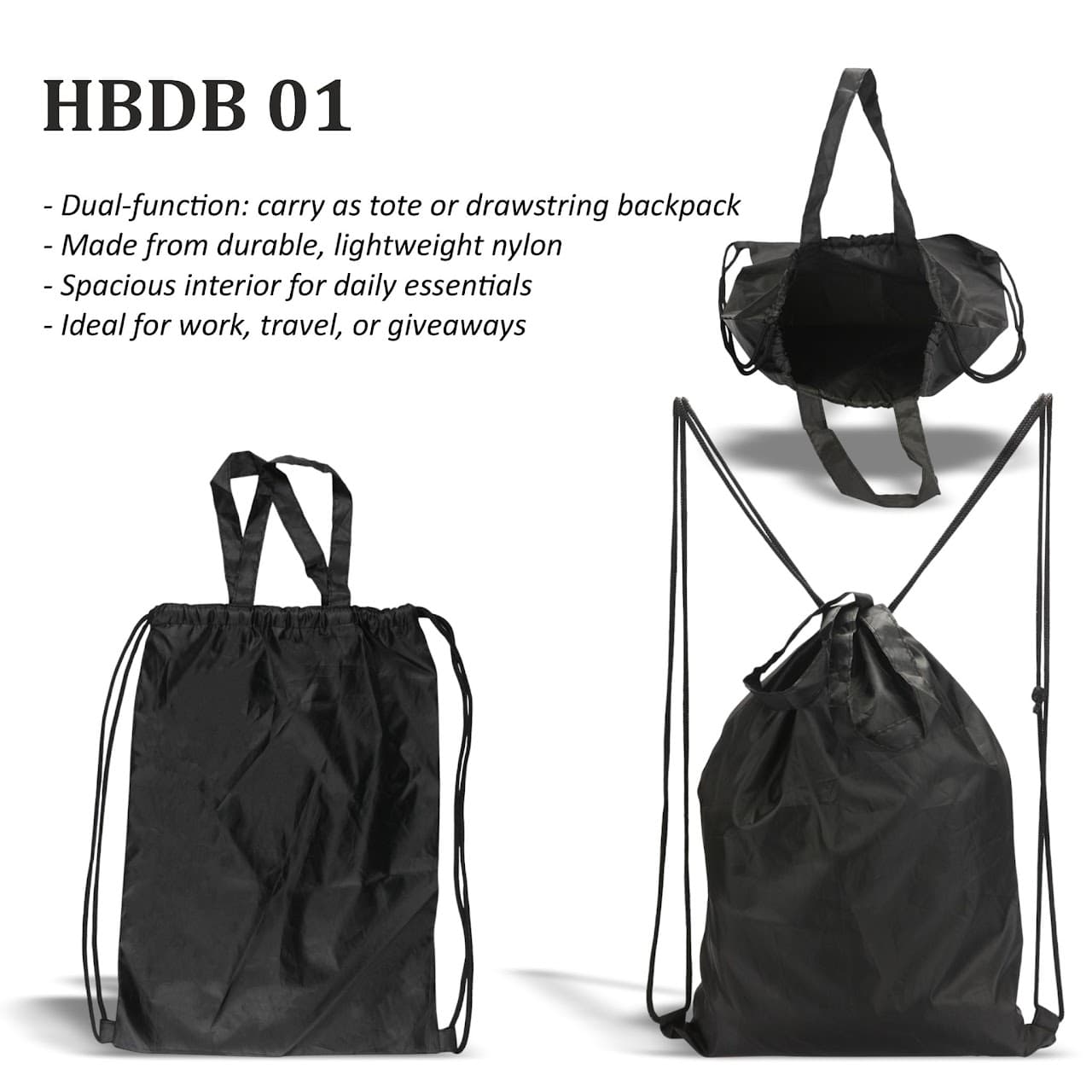 Nylon Drawstring Bag – Black - 48 × 36 cm (19 × 14.2 in) – custom branded bags