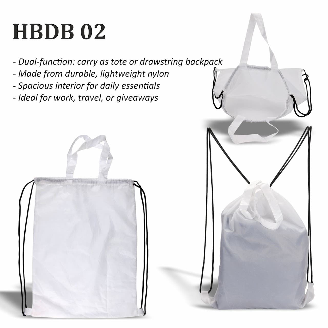 Nylon Drawstring Bag – White - 48 × 36 cm (19 × 14.2 in) – custom branded bags