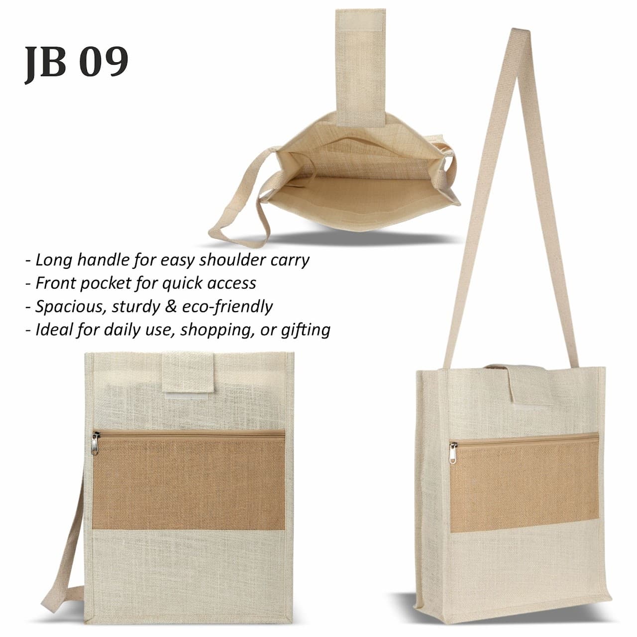 Jute Bag – Long Handle (White) - 30 × 8 × 39 cm (12 × 3.15 x 15.35 in) – custom branded bags